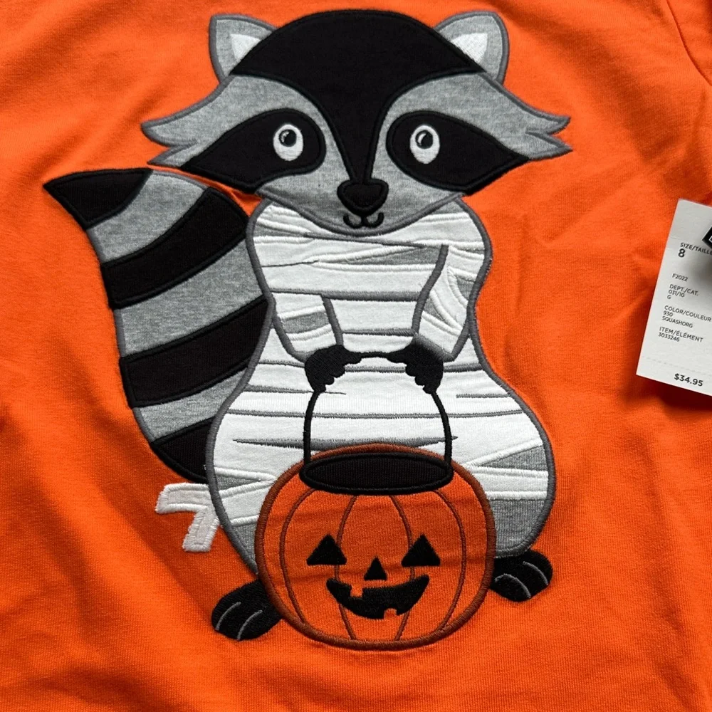 NWT Gymboree boys Orange sleeve Shirt with mummy raccoon and pumpkin size 8